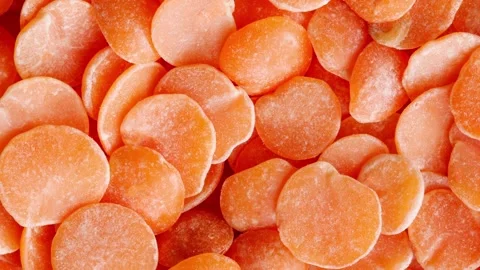 Orange lentils in bulk, background, rotating, turning, close-up macro, top vi 스톡 동영상 256327064