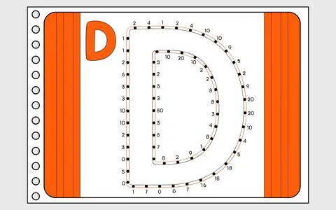 Orange letter D with numbered dots for tracing alphabet Stock Illustration