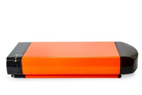 Orange li-ion battery for e-bike Stock-Fotos