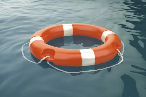 Orange lifebuoy ring in the ocean 库存插图