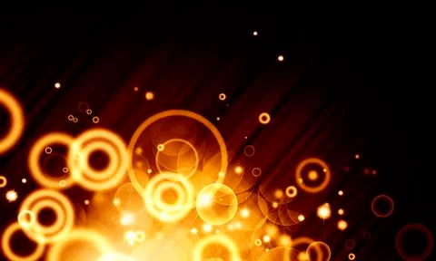 Orange light effect on black background, bokeh, yellow circles, discs Stock Illustration