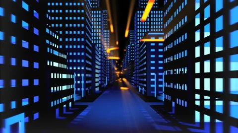Orange light stripes between office buildings Stock Footage 50214052