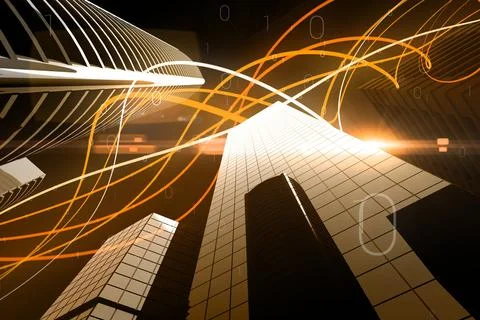 Orange light wave over skyscrapers Stock Illustration