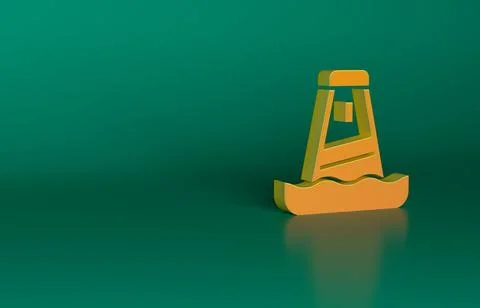 Orange Lighthouse icon isolated on green background. Minimalism concept. 3D Ilustración de archivo