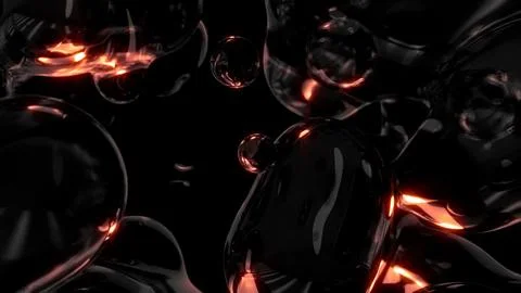 Orange lighting transparent crystal bubbles on black background イラスト素材
