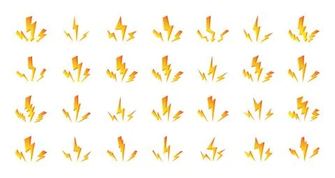 Orange lightning bolt icon flash three vector set Stock Illustration