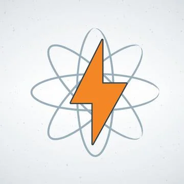 An orange lightning bolt surrounded by a gray atomic symbol Stock Illustration