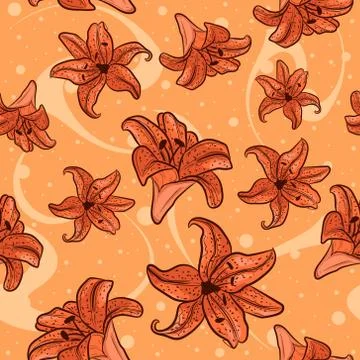 Orange lilies seamless pattern. Stock Illustration