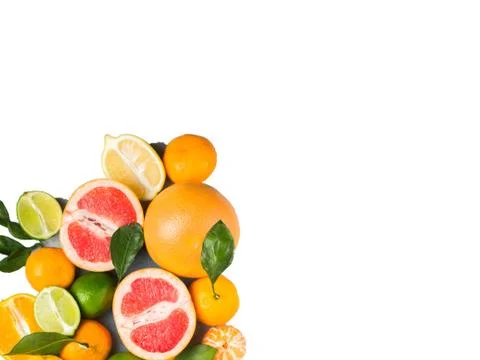 Orange, lime, grapefruit on a white background Stock Photos