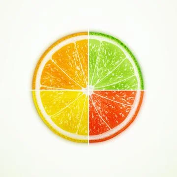 Orange, lime, lemon and grapefruit quartered Illustration