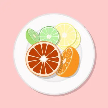 Orange, lime, lemon, grapefruit slice and half, citrus healthy diet meal on Stock Illustration