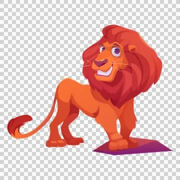 Orange lion vector character standing on a rock, smiling. 스톡 일러스트
