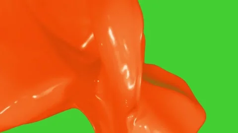 Orange liquid splash motion on vibrant green screen background Stock Footage 314615261