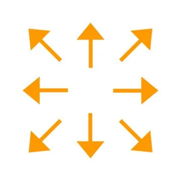 Orange long arrows in 8/eight different directions Stock Illustration