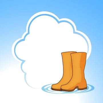 Orange Long Boots with clouds frame space for your message for monsoon seas.. Stock Illustration