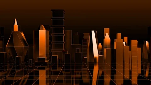 Orange Looped Abstract Background With Digital Buildings Stockbeeldmateriaal 108589802