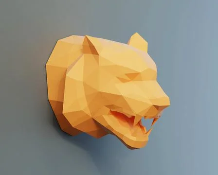 Orange low poly tiger head on gray background, paper animal trophy on the wall Stock-Illustration