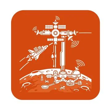 Orange lunar mining base icon for space exploration and planetary resource .. Stock Illustration