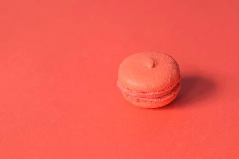 An orange macaron on a minimalistic orange background Stock Photos