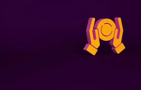 Orange Magic ball on hand icon isolated on purple background. Crystal ball. M Stock Illustration