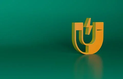 Orange Magnet icon isolated on green background. Horseshoe magnet, magnetism Illustrazione stock