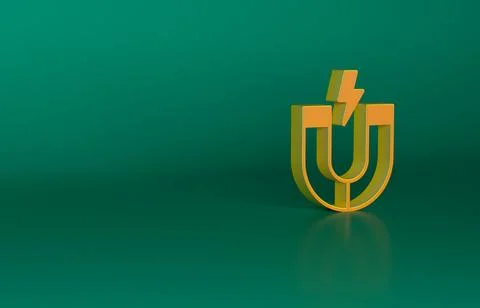 Orange Magnet icon isolated on green background. Horseshoe magnet, magnetism Stock Illustration