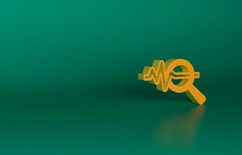 Orange Magnifying glass and data analysis icon isolated on green background Stock Illustration