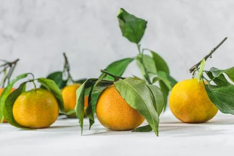Orange mandarin on white table Stock Photos