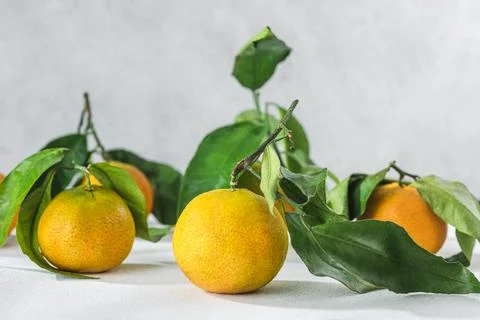 Orange mandarin on white table Stock Photos