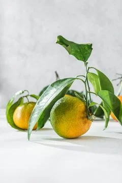 Orange mandarin on white table Stock Photos