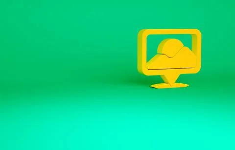 Orange Map pin icon isolated on green background. Navigation, pointer, locati Stockillustratie