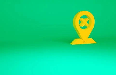 Orange Map pin icon isolated on green background. Navigation, pointer, locati Stock Illustration