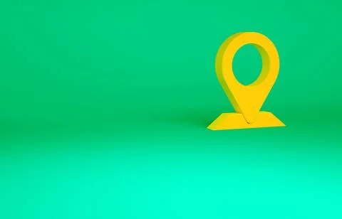 Orange Map pin icon isolated on green background. Navigation, pointer, locati Stock Illustration
