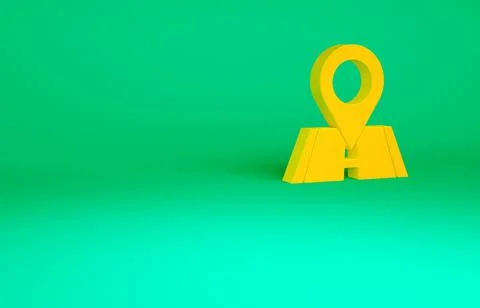 Orange Map pin icon isolated on green background. Navigation, pointer, locati 스톡 일러스트