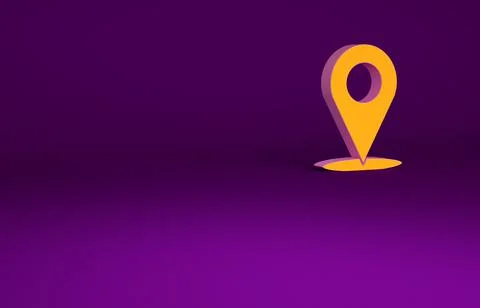 Orange Map pin icon isolated on purple background. Navigation, pointer, locat Stock Illustration