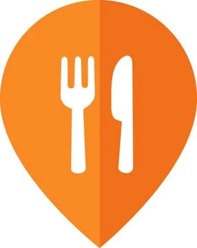 Orange map pin with restaurant fork knife icon Stock Illustration