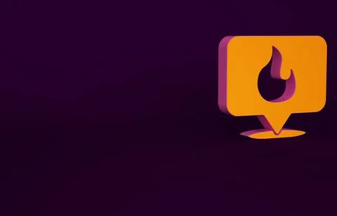 Orange Map pointer with fire flame icon isolated on purple background. Fire Stock Illustration