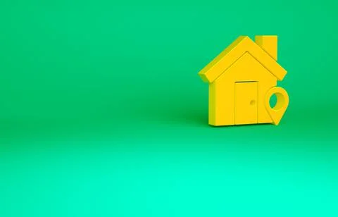 Orange Map pointer with house icon isolated on green background. Home locatio 스톡 일러스트