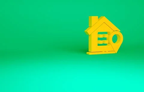 Orange Map pointer with house icon isolated on green background. Home locatio 스톡 일러스트