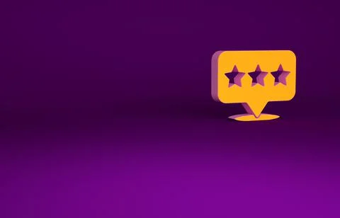 Orange Map pointer with star icon isolated on purple background. Star favorit Illustrazione stock