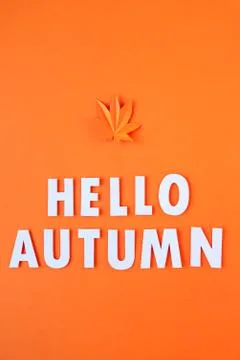 Orange maple leaf cut from paper on orange background Stock Photos