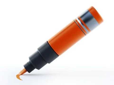 Orange marker pen isolated on white background. 3D illustration Stock Illustration