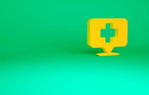 Orange Medical map pointer with cross hospital icon isolated on green backgro イラスト素材