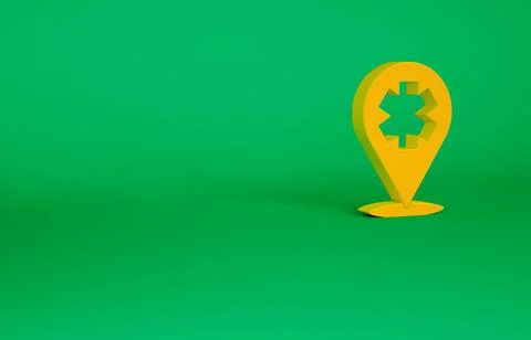 Orange Medical map pointer with cross hospital icon isolated on green backgro Stockillustratie