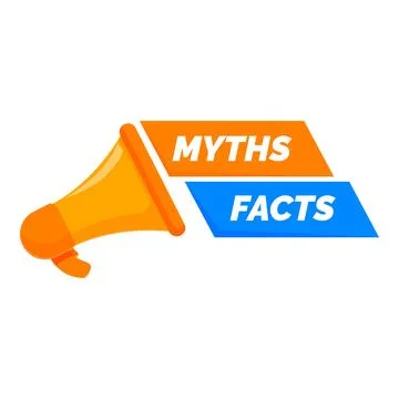 Orange megaphone announcing facts over myths Illustrazione stock