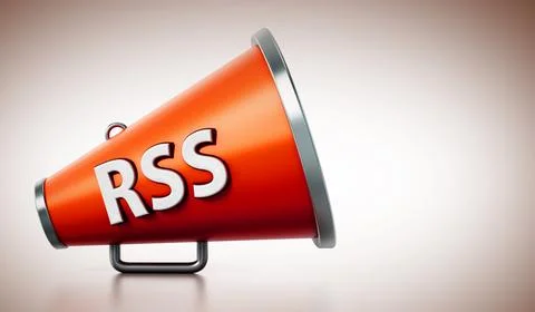 Orange megaphone with RSS text isolated on white background. 3D illustration Stock Illustration