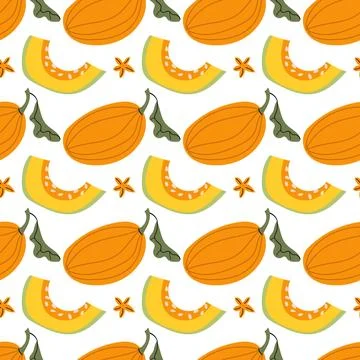 Orange melon halves seamless pattern sweet summer food vector Stock Illustration