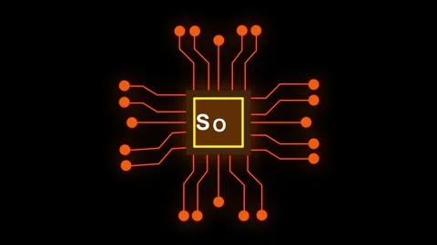 Orange Microchip Circuit with Glowing Edges on animated Black processor tec.. Stock Footage 321586659