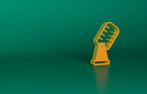 Orange Microphone icon isolated on green background. On air radio mic microphone Illustrazione stock