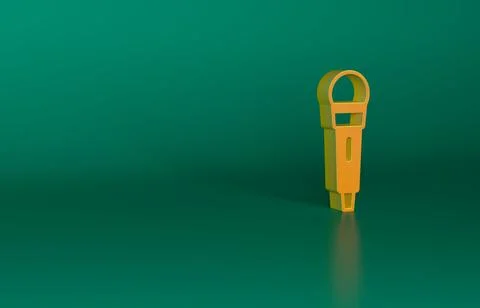 Orange Microphone icon isolated on green background. On air radio mic microphone Illustrazione stock